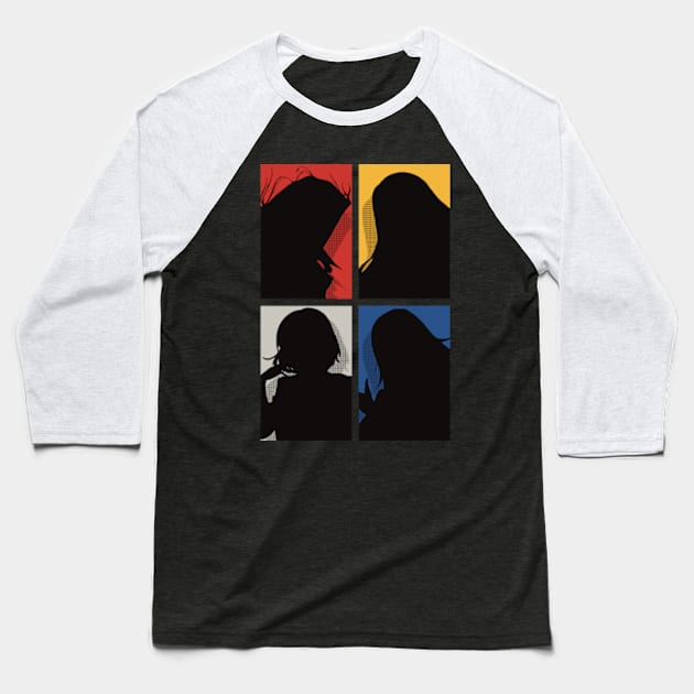 All The Main Characters In The Eminence In Shadow Anime In A Cool Black Silhouette Pop Art Design In Colorful Background Baseball T-Shirt by Animangapoi